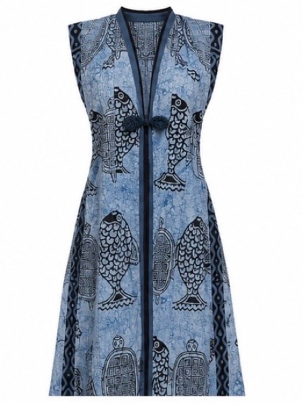 Blue Fish Print Sleeveless Midi Dress